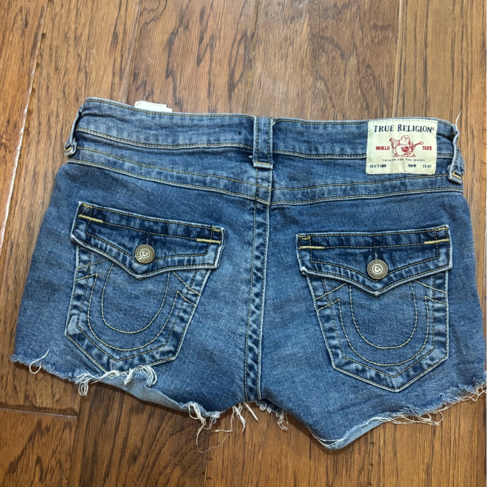 True Religion Joey Cut Off Denim Shorts Size 28 Low Rise Shorty Shorts - Picture 6 of 10